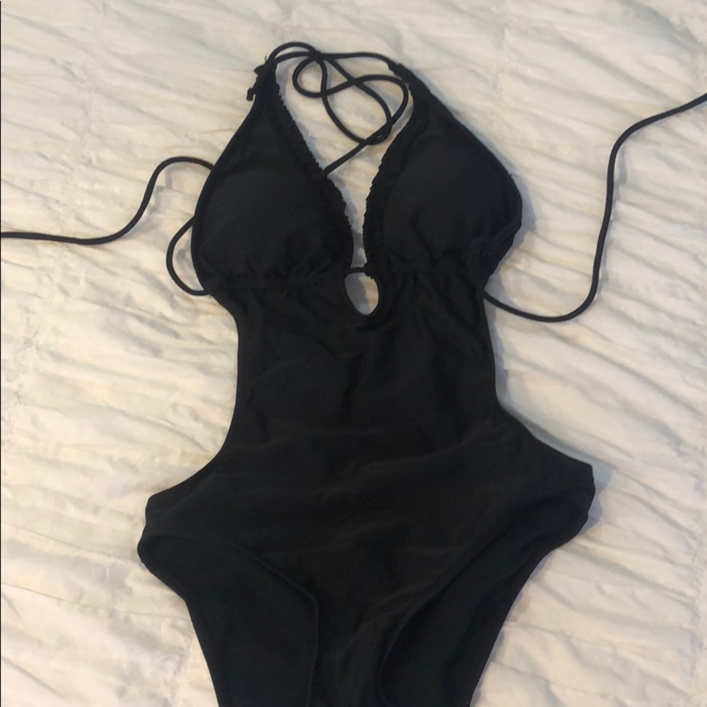 Aqua black one-piece swimsuit